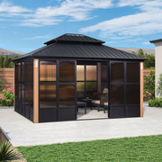 12' x 14' Hardtop Aluminum Gazebo with Galvanized Steel Roof & Sliding Doors