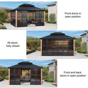 12' x 14' Hardtop Aluminum Gazebo with Galvanized Steel Roof & Sliding Doors